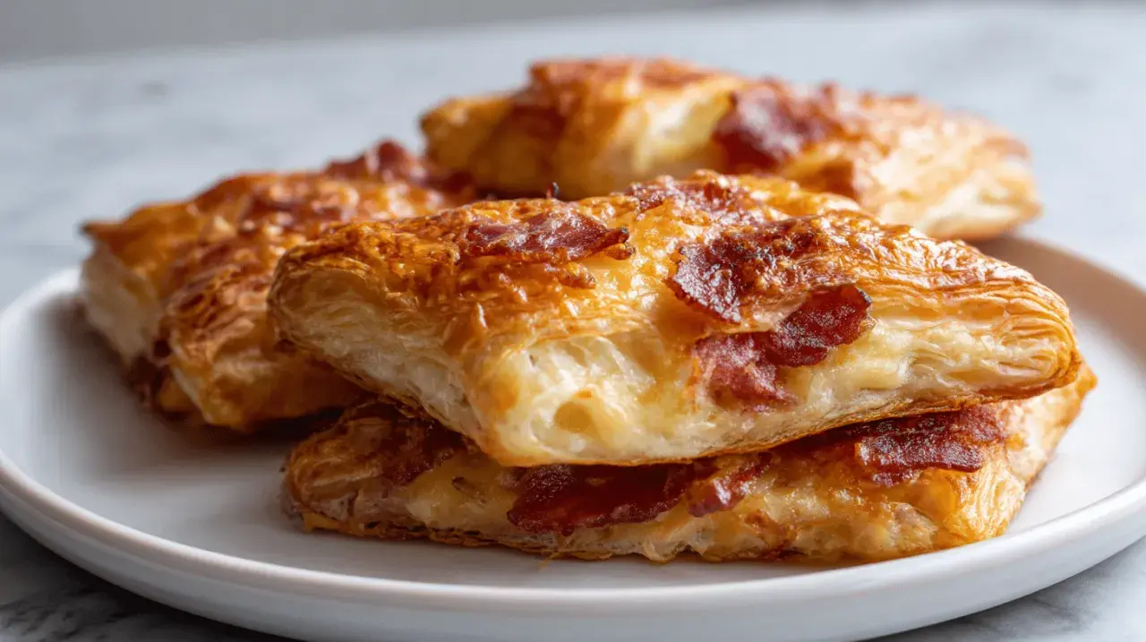 Chrupiące ciasto francuskie w airfryer z kawałkami bekonu, idealne na szybką przekąskę.