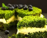 Zielony tort z kremem i borówkami, idealny sprawdzony przepis na leśny mech.
