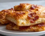 Chrupiące ciasto francuskie w airfryer z kawałkami bekonu, idealne na szybką przekąskę.