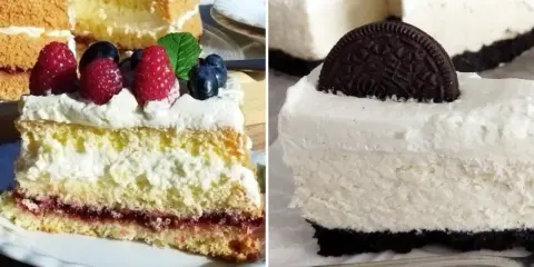 Dwa pyszne ciasta: biszkopt z owocami i kremem, oraz sernik Oreo. Idealne na szybkie ciasto z serkiem mascarpone.