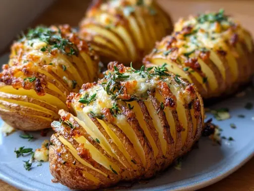 Pyszne, chrupiące pieczone ziemniaki w airfryer, z serem i ziołami, wyglądają apetycznie.