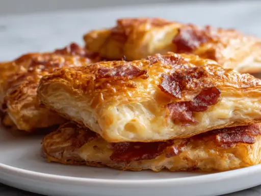 Chrupiące ciasto francuskie w airfryer z kawałkami bekonu, idealne na szybką przekąskę.