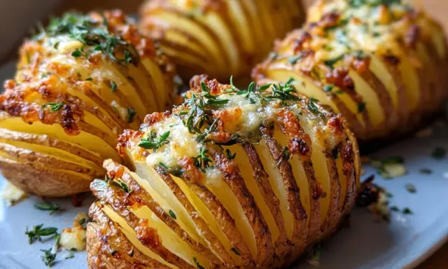 Pyszne, chrupiące pieczone ziemniaki w airfryer, z serem i ziołami, wyglądają apetycznie.